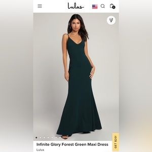 Lulu’s | Infinite Glory Forest Green Maxi Dress, size Small